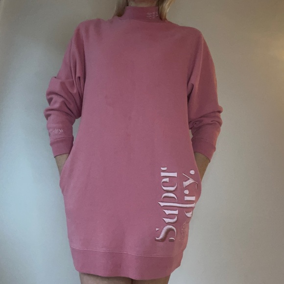 SUPERDRY | PINK LONG SLEEVE TURTLENECK SWEATSHIRT DRESS - Picture 4 of 7